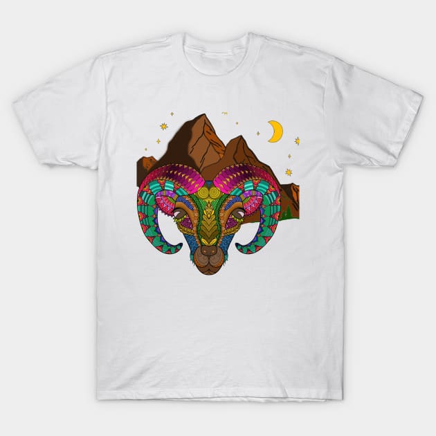 Big Horns in Mountains T-Shirt by InfiniIDnC